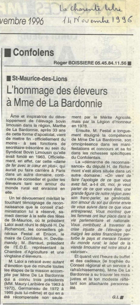 Article Charente Libre 1996